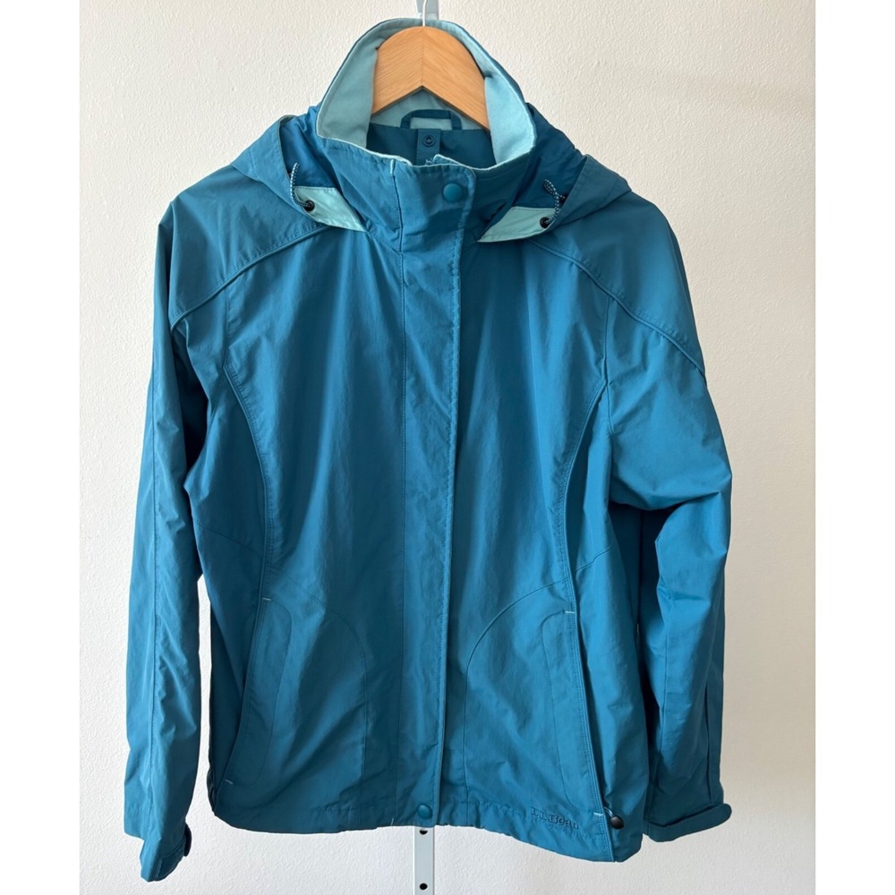 L.L. Bean Gorpcore Waterproof Hooded Rain Jacket Teal Blue Hiking Women's Small - Picture 2 of 16